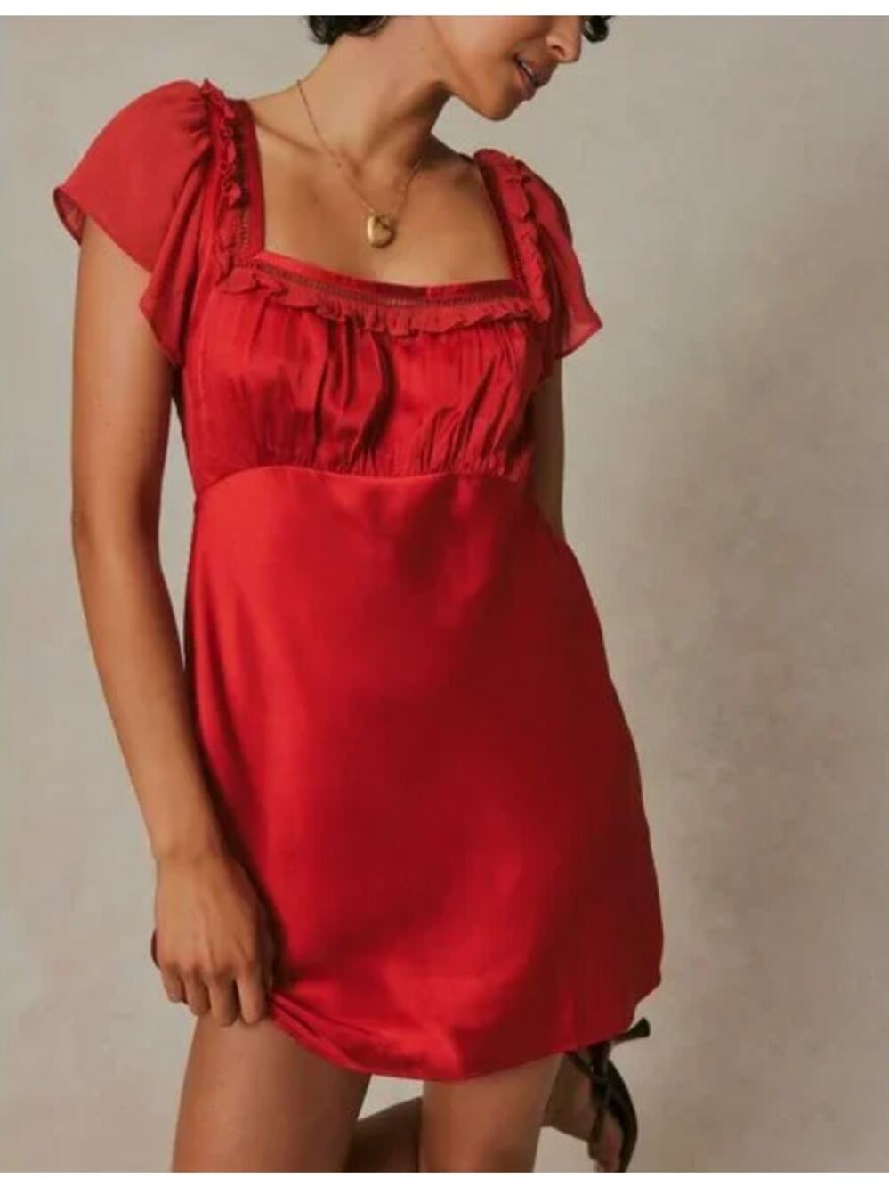 Free People VIOLET VISIONS Satin Slip Mini Dress in Scarlet Glow Red 12 NWT $148